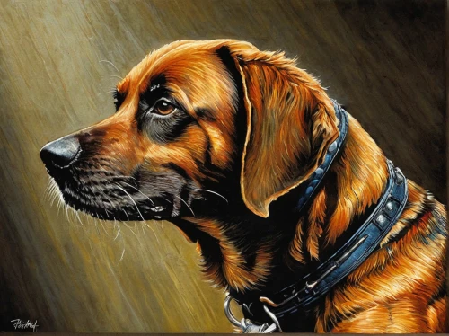 bloodhound,fila brasileiro,gordon setter,bruno jura hound,bavarian mountain hound,artois hound,rottweiler,black and tan coonhound,english mastiff,irish setter,austrian black and tan hound,mastiff,oil painting,redbone coonhound,oil painting on canvas,dogue de bordeaux,rhodesian ridgeback,boerboel,golden retriever,coonhound,Illustration,American Style,American Style 02