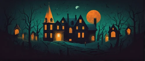 haunted cathedral,witch's house,halloween illustration,haunted castle,ghost castle,halloween background,witch house,haunted house,halloween scene,the haunted house,house silhouette,houses silhouette,haunt,haunted forest,hogwarts,halloween wallpaper,halloween ghosts,halloween poster,halloween vector character,night scene,Conceptual Art,Daily,Daily 20