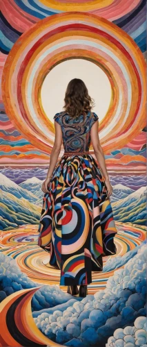 psychedelic art,colorful spiral,girl in a long dress,kaleidoscope,swirling,vertigo,illusion,kaleidoscope art,dizzy,spiral,spiralling,kaleidoscopic,little girl in wind,woman laying down,girl with a wheel,chalk drawing,belly painting,vortex,girl walking away,woman thinking