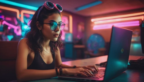 girl at the computer,computer addiction,women in technology,cyber glasses,girl studying,computer freak,computer business,computer code,online date,cyberpunk,neon human resources,blur office background,payments online,computer program,night administrator,computer art,online course,crypto mining,retro girl,connectcompetition,Photography,General,Cinematic