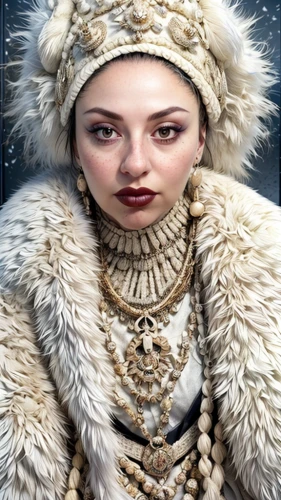 white fur hat,suit of the snow maiden,fur clothing,eskimo,the snow queen,fur,fur coat,cruella,cruella de ville,ice queen,russian doll,siberian,miss circassian,west siberian laika,east siberian laika,imperial coat,fractalius,ice princess,fantasy portrait,samara