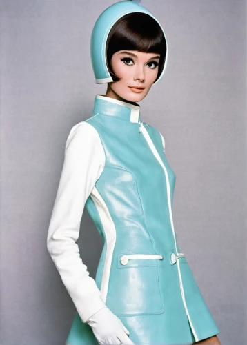 stewardess,model years 1958 to 1967,model years 1960-63,audrey hepburn,60s,audrey hepburn-hollywood,hepburn,60's icon,bouffant,spacesuit,joan collins-hollywood,1967,1965,space-suit,flight attendant,protective suit,vintage fashion,turquoise leather,pompadour,retro women,Illustration,Realistic Fantasy,Realistic Fantasy 08