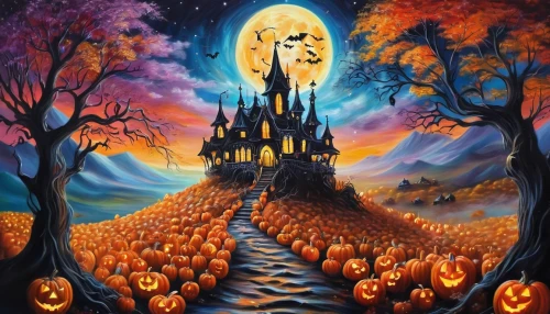 halloween poster,helloween,halloween background,halloween scene,pumpkin autumn,halloween and horror,halloween border,halloween illustration,haunted castle,jack o'lantern,hallloween,halloweenkuerbis,halloween pumpkin gifts,happy halloween,halloween decor,haloween,witch's house,celebration of witches,jack o lantern,halloween ghosts,Illustration,Realistic Fantasy,Realistic Fantasy 37