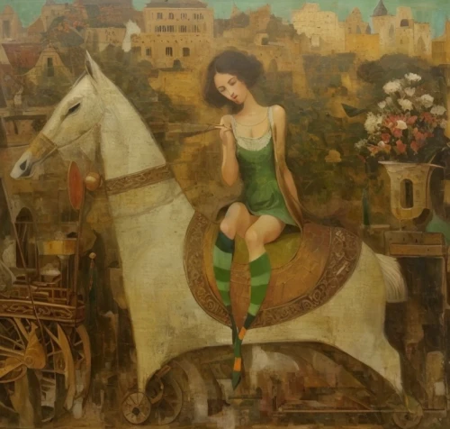 girl with a wheel,centaur,hipparchia,horseback,man and horses,girl in the garden,majorette (dancer),horse herder,khokhloma painting,joan of arc,woman bicycle,equestrian,jockey,carousel horse,equestrianism,girl with a dolphin,italian painter,indian art,horse trainer,girl with bread-and-butter,Common,Common,Cartoon