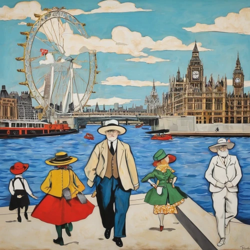 david bates,orsay,universal exhibition of paris,promenade,vincent van gough,french tourists,thames trader,post impressionism,george paris,city of london,passepartout,london eye,george russell,london,vintage art,tourists,quayside,1950s,thames,1926,Illustration,Black and White,Black and White 25