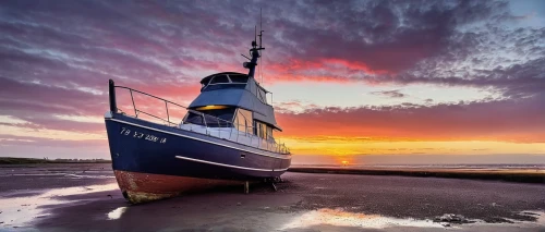 old wooden boat at sunrise,fishing vessel,fishing boat,wherry,fishing trawler,pilot boat,boat on sea,mooring,anchor handling tug supply vessel,seagoing vessel,lightship,coastal motor ship,lifeboat,passenger ship,royal mail ship,ameland,wooden boat,boat landscape,wadden sea,anchored,Conceptual Art,Fantasy,Fantasy 10