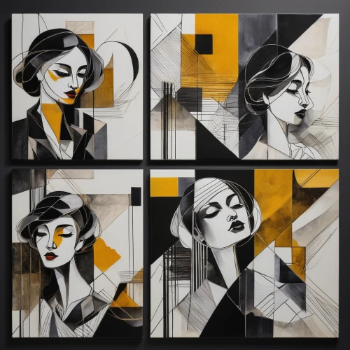 art deco woman,art deco background,cubism,art deco,art deco frame,gold foil art deco frame,mondrian,callas,fashion illustration,collage,gold foil art,facade panels,cool pop art,four seasons,paper art,vesper,post-it notes,pieces,iconset,gold foil shapes,Art,Artistic Painting,Artistic Painting 35