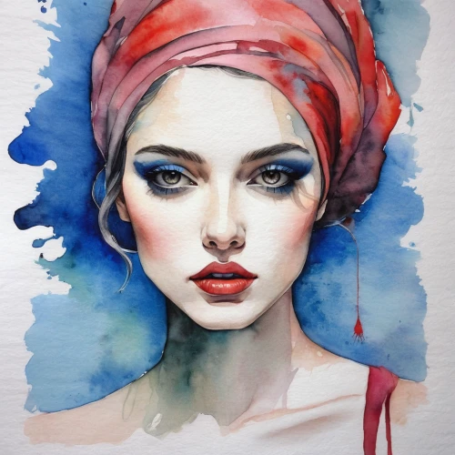 watercolor painting,watercolor women accessory,watercolor paint,watercolor,watercolor pin up,watercolor pencils,fashion illustration,watercolor blue,watercolors,watercolor sketch,watercolour,water color,boho art,water colors,headscarf,watercolor paint strokes,watercolor paper,watercolor background,turban,watercolor texture,Illustration,Realistic Fantasy,Realistic Fantasy 07