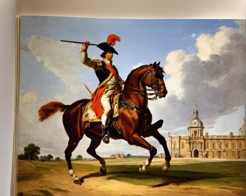cavalry trumpet,cavalry,equestrian helmet,don quixote,man and horses,equestrian vaulting,napoleon,napoleon bonaparte,st george,english riding,napoleon i,chambord,khokhloma painting,prussian asparagus,waterloo,prince of wales,conquistador,paintings,hanover hound,galloping,Art,Classical Oil Painting,Classical Oil Painting 40