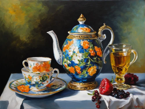 fragrance teapot,tea still life with melon,tea service,oil painting,chinaware,tea pot,fruit tea,tea set,tea party collection,summer still-life,teapots,samovar,still life of spring,oil painting on canvas,teapot,tea time,british tea,still life elegant,still-life,scented tea,Art,Classical Oil Painting,Classical Oil Painting 08