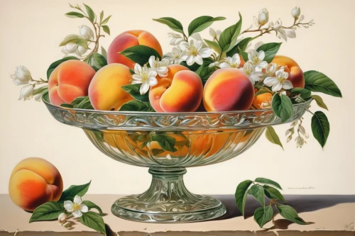 fruit bowl,still life of spring,basket of fruit,apricots,fruit basket,bowl of fruit,vase,summer still-life,kumquats,flower vase,basket with apples,kumquat,floral composition,orange tree,bowl of fruit in rain,fruit tree,still-life,peach tree,mandarins,apricot,Illustration,Retro,Retro 04