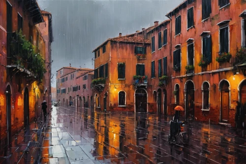 italian painter,rainstorm,oil painting on canvas,man with umbrella,oil painting,venice,monsoon,light rain,after rain,art painting,via roma,walking in the rain,venetian,rainy,rains,fineart,trastevere,acqua pazza,rainy day,rain,Conceptual Art,Sci-Fi,Sci-Fi 01