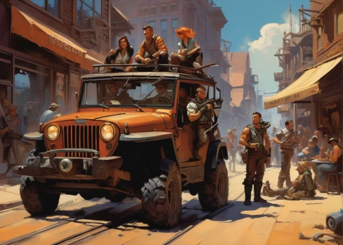 jeep cj,willys jeep,street scene,warsaw uprising,ford pilot,packard patrician,vintage vehicle,vintage buggy,rusty cars,retro vehicle,jeep,ford cargo,vintage cars,willys jeep truck,willys-overland jeepster,old havana,city car,rust-orange,yellow jeep,rustico,Conceptual Art,Oil color,Oil Color 04