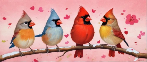 finches,songbirds,birds on a branch,society finches,bird painting,colorful birds,love bird,birds on branch,birds with heart,house finches,lovebird,american rosefinches,passerine parrots,garden birds,i love birds,birds love,bird robins,little birds,zebra finches,for lovebirds,Illustration,Japanese style,Japanese Style 01