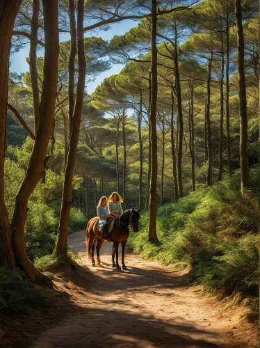 horseback riding,horseback,pine forest,endurance riding,man and horses,chestnut forest,forest road,forest walk,wooden carriage,horse riding,horse drawn,forest path,trail riding,horse-drawn,horse riders,forest landscape,horses,redwoods,coniferous forest,galloping,Art,Artistic Painting,Artistic Painting 20