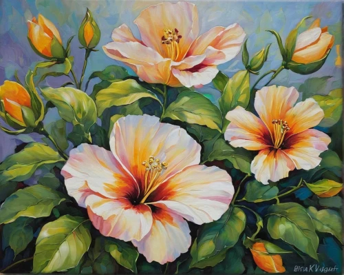 flower painting,hibiscus flowers,lilies,hawaiian hibiscus,hibiscus-double,tropical flowers,peruvian lily,lillies,hibiscus,easter lilies,oil painting on canvas,carol colman,tropical bloom,trumpet flowers,oil painting,frangipani,mandevilla,swamp hibiscus,gardenia,orange blossom,Illustration,Vector,Vector 04