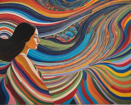 panoramical,psychedelic art,swirling,meticulous painting,colorful spiral,dizzy,abstract painting,woman playing violin,chalk drawing,psychedelic,vortex,woman thinking,indigenous painting,oil on canvas,swirl,woman playing,glass painting,abstraction,spiralling,abstract artwork