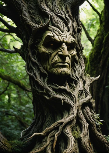 gnarled,tree face,tree man,celtic tree,groot,forest man,rooted,creepy tree,tree crown,dwarf tree,magic tree,wood elf,dryad,devil's walkingstick,the branches of the tree,tree thoughtless,strange tree,wooden mask,mother nature,druids,Illustration,American Style,American Style 02