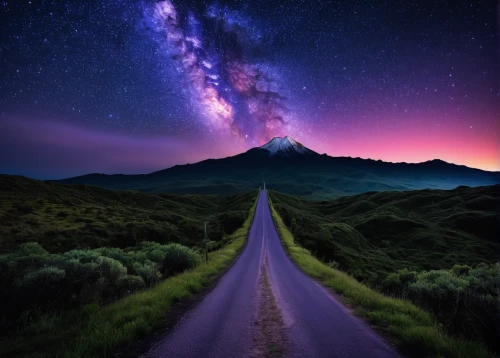the milky way,teide national park,milky way,road to nowhere,the mystical path,road of the impossible,milkyway,the road,winding road,long road,mountain road,mountain highway,astronomy,purple landscape,the night sky,the path,the way,runaway star,night sky,the road to the sea,Art,Artistic Painting,Artistic Painting 31