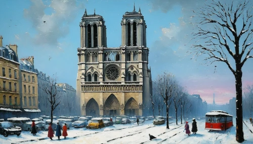 notre-dame,notredame de paris,notre dame,st-denis,church towers,saint-nicolas,paris,saint michel,watercolor paris,snow scene,winter service,notre dame de sénanque,universal exhibition of paris,reims,arc de triomphe,winter landscape,metz,church painting,champ de mars,saint nicolas,Art,Artistic Painting,Artistic Painting 02