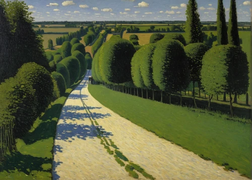 tree-lined avenue,tree lined lane,grant wood,tree lined path,row of trees,towards the garden,birch alley,boulevard,tram road,pathway,avenue,green landscape,promenade,old avenue,tree lined,lane,green fields,forest road,animal lane,hedge,Art,Artistic Painting,Artistic Painting 30