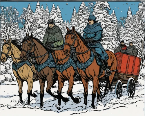 sleigh ride,skijoring,mushing,nordic christmas,christmas caravan,christmas sled,the three wise men,winter service,christmas messenger,cross-country equestrianism,horse drawn,horse-drawn,carolers,covered wagon,sleigh with reindeer,santa sleigh,horse supplies,three wise men,horse-drawn vehicle,cossacks,Illustration,Vector,Vector 15