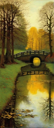 viola bridge,gapstow bridge,brook landscape,angel bridge,hangman's bridge,river landscape,arch bridge,scenic bridge,stone bridge,tied-arch bridge,chapel bridge,painting technique,old bridge,wooden bridge,bridge,love bridge,john atkinson grimshaw,oil painting on canvas,oil painting,art painting,Art,Classical Oil Painting,Classical Oil Painting 44