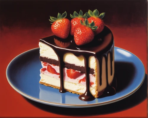 boston cream pie,strawberries cake,semifreddo,layer cake,strawberry dessert,strawberrycake,zuppa inglese,tiramisu,torte,shortcake,cream cheese cake,cheese cake,torta caprese,a cake,cheesecake,cassata,slice of cake,pannacotta,bavarian cream,tres leches cake,Art,Artistic Painting,Artistic Painting 06