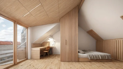 timber house,wooden house,modern room,wooden sauna,sleeping room,attic,danish house,wooden windows,cubic house,inverted cottage,loft,bedroom,sky apartment,daylighting,wooden beams,danish room,wooden construction,archidaily,plywood,wooden roof,Interior Design,Bedroom,Modern,Spanish Modern Coziness