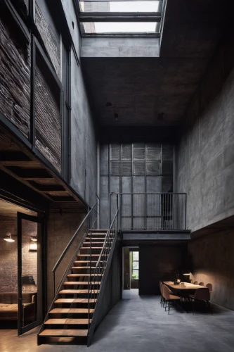 loft,concrete ceiling,exposed concrete,wooden beams,steel stairs,archidaily,corten steel,an apartment,brick house,modern office,stairwell,penthouse apartment,interiors,hallway space,modern architecture,daylighting,outside staircase,warehouse,japanese architecture,flat roof,Photography,Documentary Photography,Documentary Photography 27