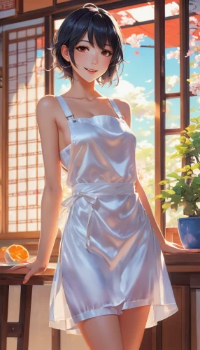 nightgown,summer clothing,hinata,honolulu,summer background,rei ayanami,blue painting,mai tai,jasmine tea,summer evening,darjeeling tea,white clothing,a girl in a dress,blue and white,torii,tablecloth,summer jasmine,japanese tea,jasmine blue,kimono,Illustration,Japanese style,Japanese Style 06