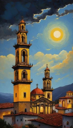 antigua guatemala,church painting,santiago di cuba,city unesco heritage trinidad cuba,cajamarca,san cristobal,queretaro,khokhloma painting,nicaraguan cordoba,cusco,trinidad church cuba,banos campanario,san pedro de acatama,santa fe,david bates,hacienda,quito,spanish missions in california,guanajuato,san pedro de atacama,Illustration,Abstract Fantasy,Abstract Fantasy 19