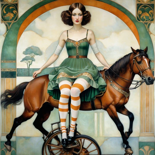 carousel horse,equestrian,horseback,girl with a wheel,centaur,jockey,riding lessons,equestrianism,majorette (dancer),sagittarius,woman bicycle,hipparchia,riding school,rocking horse,dressage,horse riders,hobbyhorse,pin-up girl,equestrian vaulting,vintage horse,Illustration,Realistic Fantasy,Realistic Fantasy 35