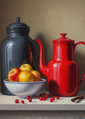 still life with jam and pancakes,teapots,autumn still life,still life,still-life,summer still-life,oil painting on canvas,oil painting,fragrance teapot,kitchenware,snowy still-life,tea still life with melon,teapot,kettles,still life of spring,oil on canvas,tea pot,cloves schwindl inge,carol colman,oils,Conceptual Art,Daily,Daily 27