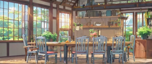 watercolor cafe,watercolor tea shop,violet evergarden,tearoom,breakfast room,dandelion hall,the coffee shop,coffee shop,classroom,flower shop,dining room,coffeehouse,cafe,kitchen,cat's cafe,kitchen table,study room,dining table,the kitchen,reading room,Illustration,Japanese style,Japanese Style 03