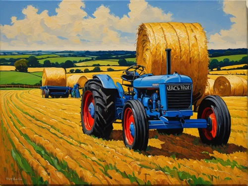 straw carts,straw harvest,straw cart,haymaking,tractor,threshing,straw field,farm tractor,straw bales,grain harvest,farm landscape,bales,oil painting on canvas,agriculture,agricultural machinery,agricultural,roumbaler straw,round straw bales,rural landscape,old tractor,Art,Classical Oil Painting,Classical Oil Painting 30