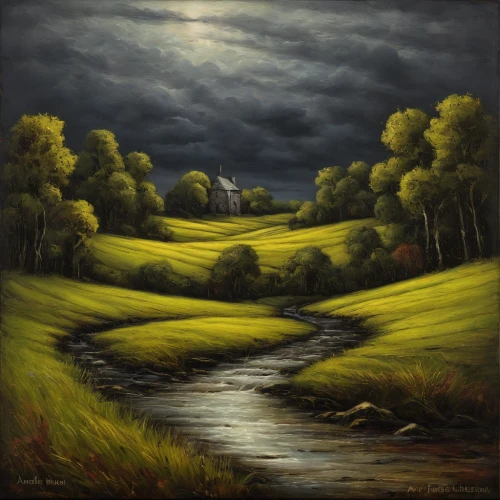 home landscape,rural landscape,salt meadow landscape,farm landscape,meadow landscape,autumn landscape,river landscape,green landscape,landscape background,forest landscape,brook landscape,small landscape,landscape,fantasy landscape,nature landscape,natural landscape,high landscape,oil painting on canvas,night scene,black landscape,Art,Classical Oil Painting,Classical Oil Painting 17