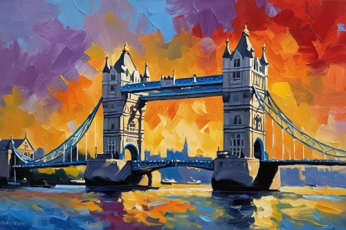 tower bridge,london bridge,oil pastels,big ben,thames,painting technique,oil painting on canvas,colorful city,art painting,bridges,london,river thames,rainbow bridge,thames trader,oil painting,city of london,london buildings,cityscape,love bridge,acrylic paint,Conceptual Art,Oil color,Oil Color 22