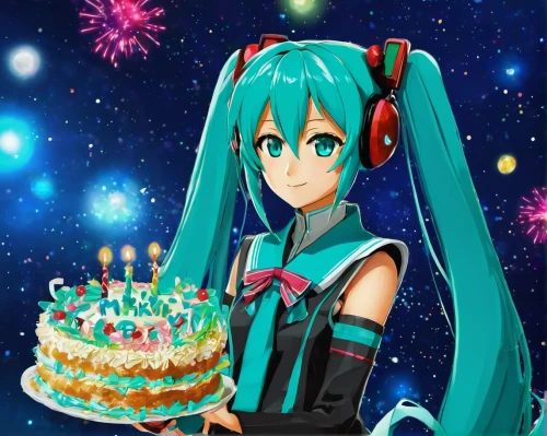 hatsune miku,birthday banner background,happy birthday banner,miku,birthday template,birthday background,happy birthday background,happy birthday,aqua,vocaloid,party banner,birthday wishes,umiuchiwa,birthday cake,teal digital background,a cake,edit icon,fondant,tiara,happy birthday text,Conceptual Art,Sci-Fi,Sci-Fi 08