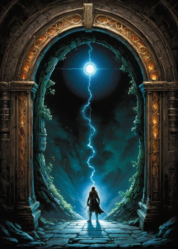 hall of the fallen,stargate,heaven gate,portal,heroic fantasy,the mystical path,the threshold of the house,games of light,dungeons,fantasy picture,gateway,arcanum,threshold,game illustration,portals,action-adventure game,the door,chasm,end-of-admoria,fantasy art,Illustration,American Style,American Style 02