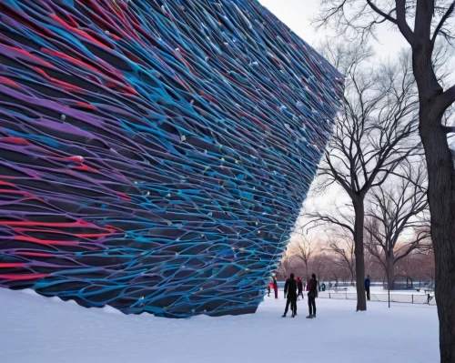 steel sculpture,public art,kinetic art,sculpture park,futuristic art museum,ice wall,futuristic architecture,environmental art,snow ring,color feathers,color wall,snow shelter,plastic arts,birds of chicago,cuborubik,installation,colorful tree of life,metal cladding,klaus rinke's time field,outdoor structure,Illustration,Abstract Fantasy,Abstract Fantasy 21