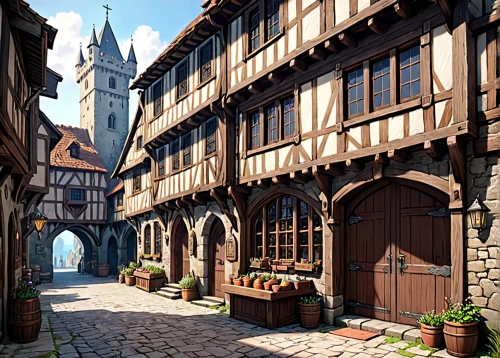 medieval architecture,medieval street,medieval town,half-timbered houses,alsace,knight village,colmar,half-timbered wall,rothenburg,medieval,medieval market,thun,colmar city,half-timbered,wernigerode,half-timbered house,escher village,bamberg,beautiful buildings,timber framed building,Anime,Anime,General