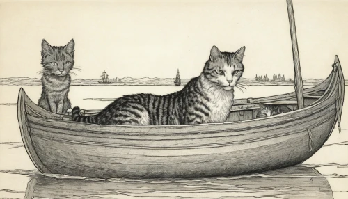 cat-ketch,vintage cats,cat line art,vintage cat,ritriver and the cat,catamaran,cat european,rowboat,two cats,boat landscape,egyptian mau,aegean cat,long-tail boat,rowboats,cat drawings,toyger,seafaring,vintage illustration,drawing cat,hand-drawn illustration,Illustration,Black and White,Black and White 28