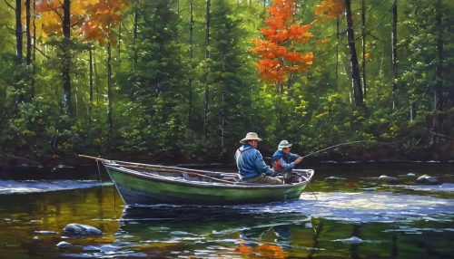 fishing float,fishermen,fisherman,people fishing,oil painting on canvas,oil painting,canoeing,fishing camping,dugout canoe,canoe,row boat,boat landscape,oil on canvas,fishing,canoe birch,kayaking,canoes,kayaker,wooden boat,picnic boat,Art,Classical Oil Painting,Classical Oil Painting 29