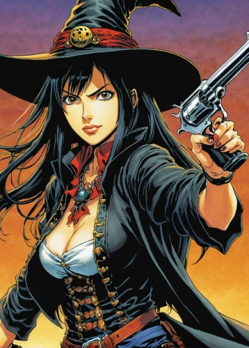 witch ban,pirate,swordswoman,halloween witch,witch,sorceress,gunfighter,witch broom,witch's hat icon,helloween,witch's hat,musketeer,cowgirl,halloween banner,rosa ' amber cover,pirates,celebration of witches,catarina,lasso,bad girl,Illustration,Japanese style,Japanese Style 05