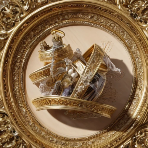 gold stucco frame,brooch,vintage ornament,ring with ornament,ornate pocket watch,decorative frame,gold foil art deco frame,jewelry basket,parabolic mirror,rococo,venetian mask,gilding,gold frame,frame ornaments,art deco frame,mechanical watch,dollhouse accessory,perfume bottle,mirror frame,decorative plate,Realistic,Jewelry,Traditional