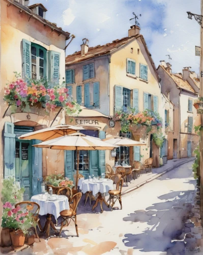 provence,watercolor cafe,watercolor shops,provencal life,south france,france,italian painter,bistrot,watercolor,watercolor paris,watercolor tea shop,south of france,aix-en-provence,arles,watercolor painting,french digital background,watercolor wine,watercolor background,watercolor paint,paris cafe,Illustration,Paper based,Paper Based 25