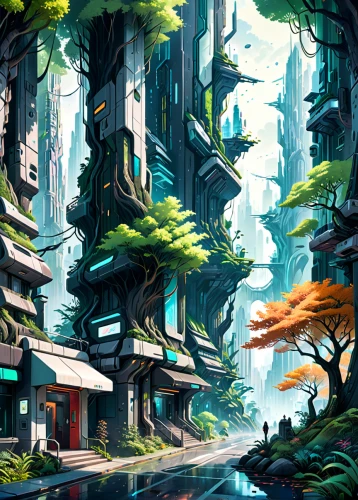 futuristic landscape,mushroom landscape,ancient city,cartoon forest,fantasy landscape,forests,environment,greenforest,the forests,fantasy city,tigers nest,rainforest,virtual landscape,green forest,fractal environment,world digital painting,street canyon,jungle,forest,rain forest,Anime,Anime,General