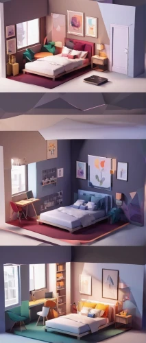 modern room,sleeping room,rooms,apartment,an apartment,loft,bedroom,shared apartment,sky apartment,3d rendering,3d render,penthouse apartment,visual effect lighting,suites,children's bedroom,boy's room picture,3d rendered,dormitory,apartments,kids room,Unique,3D,Low Poly