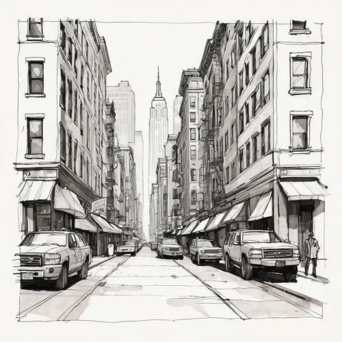 new york streets,pencil drawings,street scene,pencil and paper,flatiron building,flatiron,graphite,watercolor shops,pencil drawing,5th avenue,store fronts,broadway,game drawing,greystreet,city scape,street canyon,portfolio,drawing course,narrow street,pencil art,Illustration,Paper based,Paper Based 07